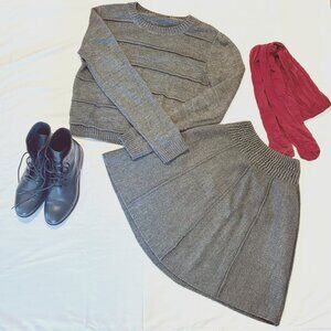 Knitted Sweater Skirt 2PС, Gray, Size Small, High Waist Skirt
